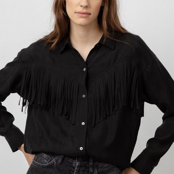 Rails Dallas Fringe Button Down Shirt Size XXS XS Black Western - Picture 1 of 9